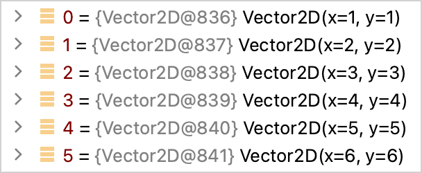 在 Debug Tool 窗口中 Vector 对象的改善后的输出