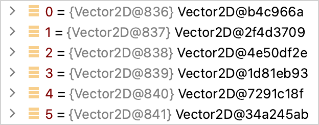 在 Debug Tool 窗口中 Vector 对象的输出