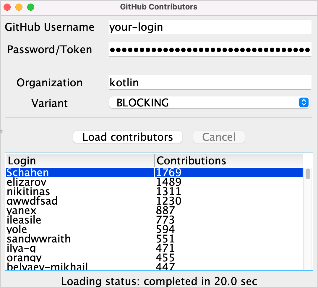 The list for the "kotlin" organization