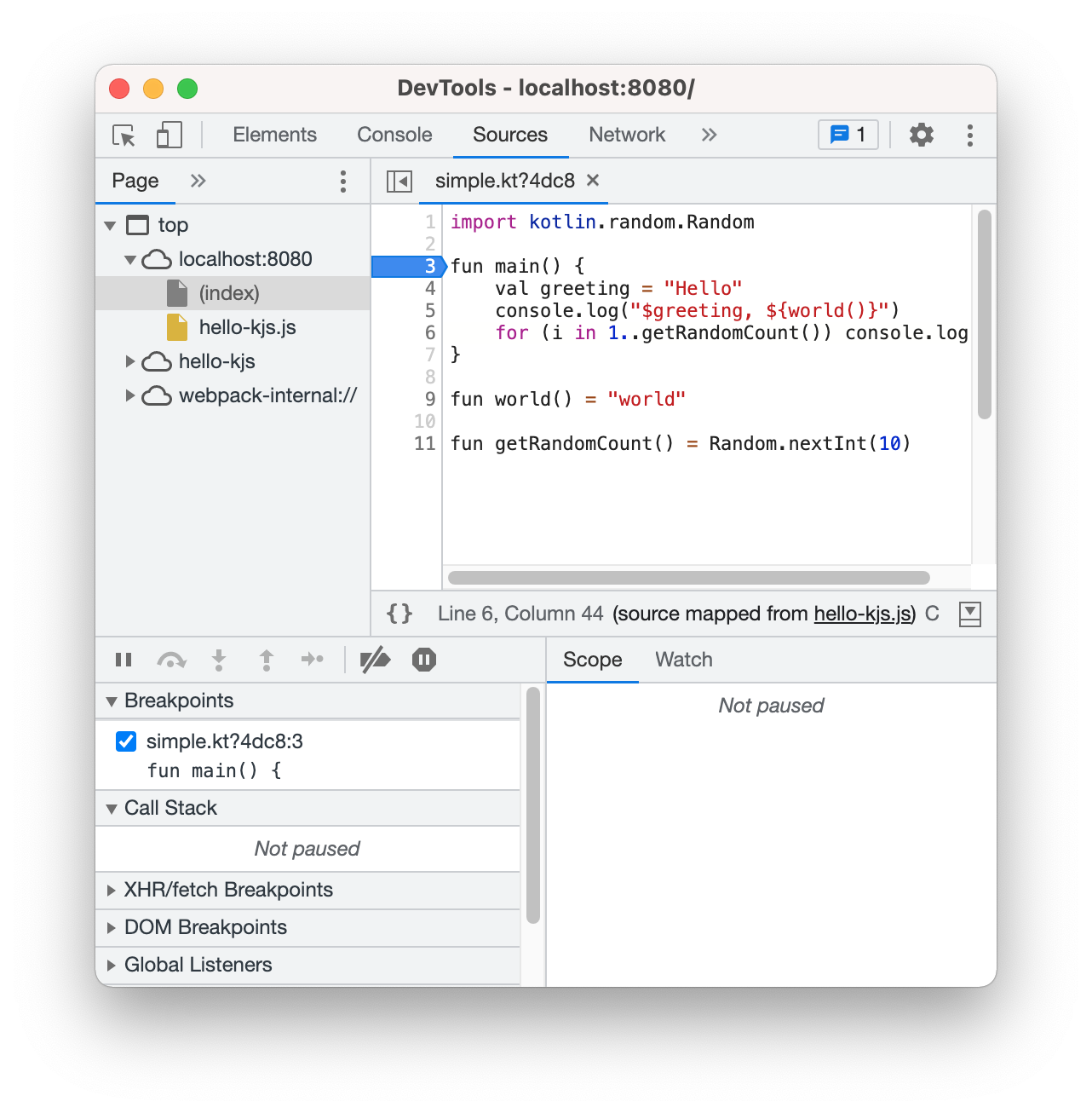 在 Chrome 的 DevTools 中调试