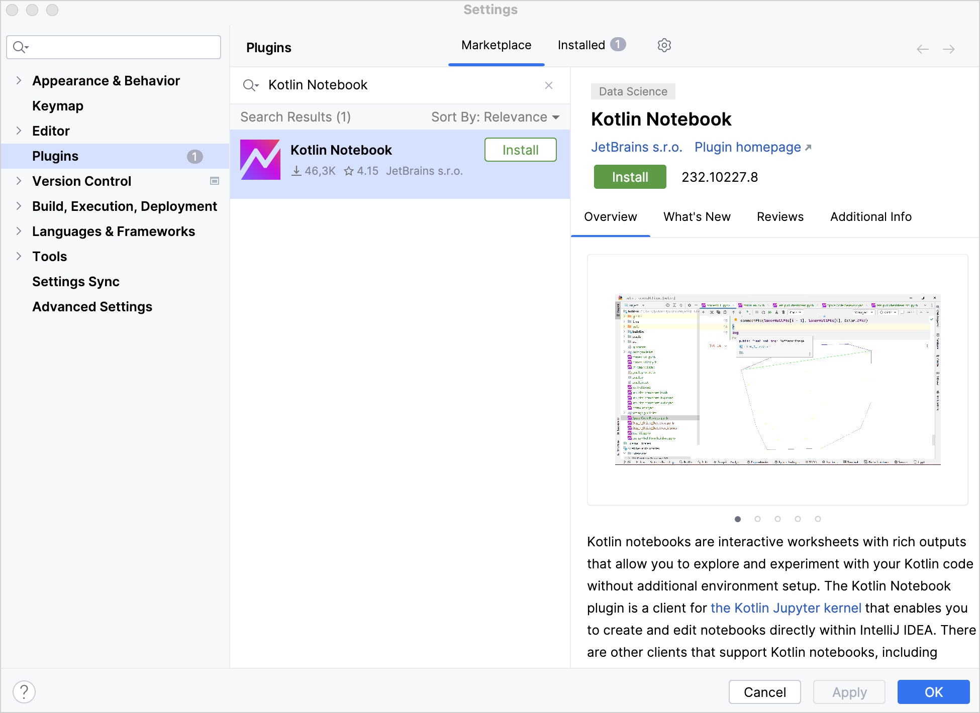 从 Marketplace 安装 Kotlin Notebook